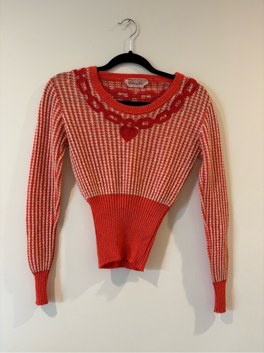 Vintage Elaine Post “Made in Italy” Chain Heart Patterned Women's Sweater